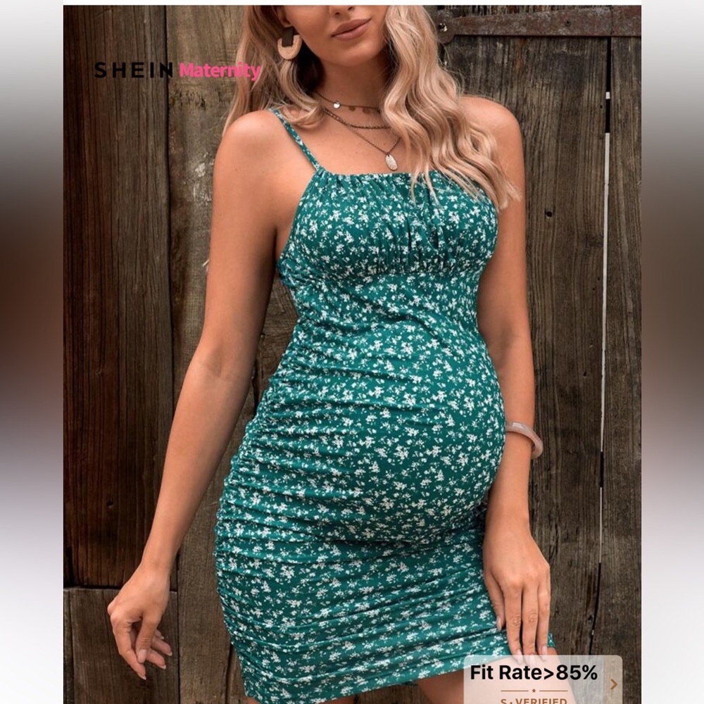 SHEIN Green Maternity Floral Mini Dress